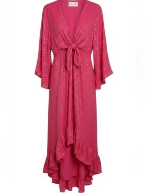 Sundress Fuchsia High-Low Ruffle Dress with Tie-Front